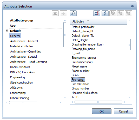 Attribute selection dialog